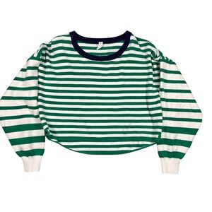 Daily Practice Striped Crew Neck Long Sleeve Sweater Top Women's XL Green White